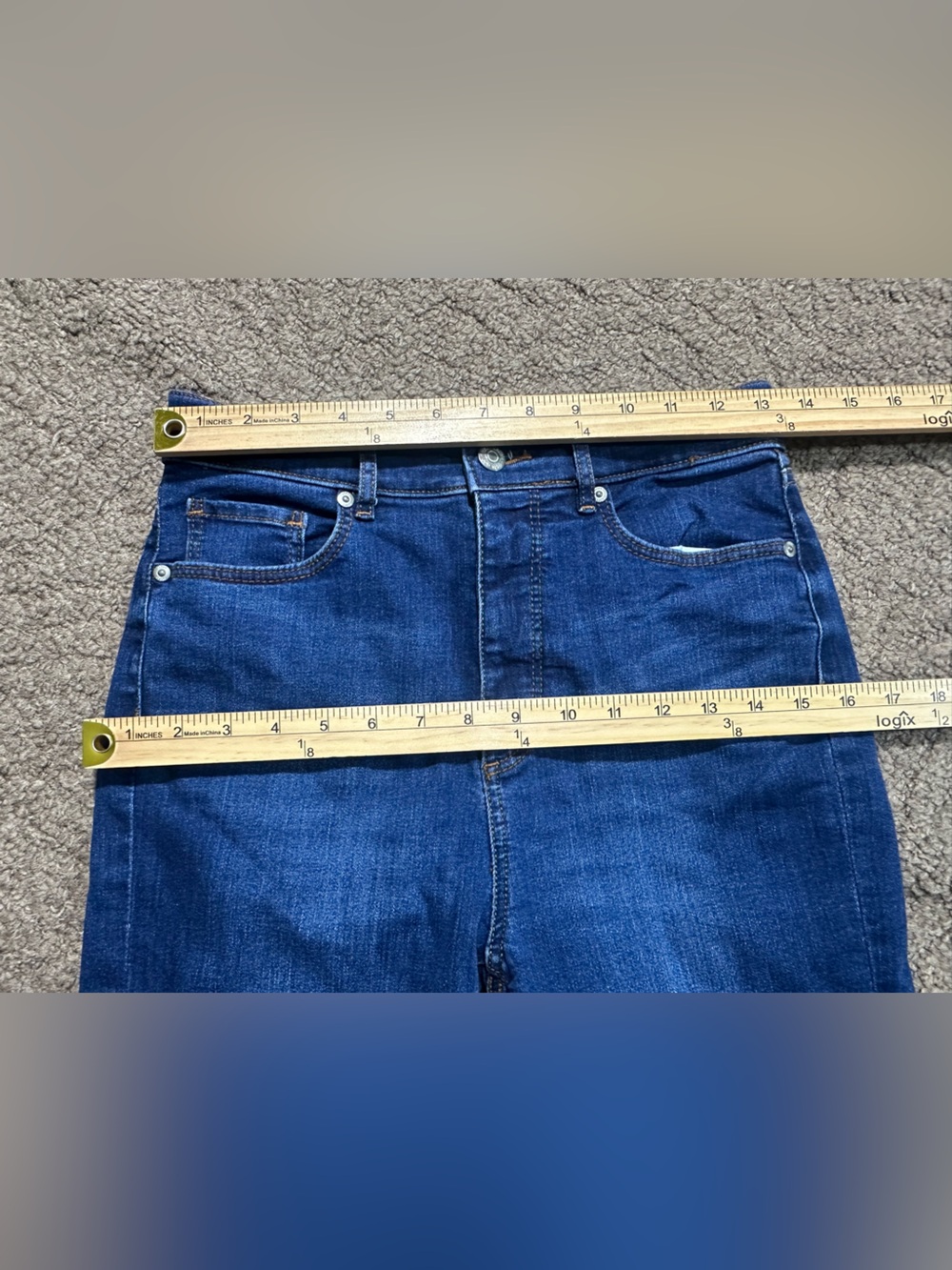 Loft The Slim Flare Denim Blue Jeans Womens High Rise Raw Hem Size 27/4 Petite - Picture 9 of 12